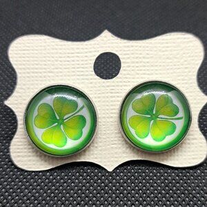 St. Patrick's Day Stud Earrings 18mm cabochons-surgical stainless steel setting